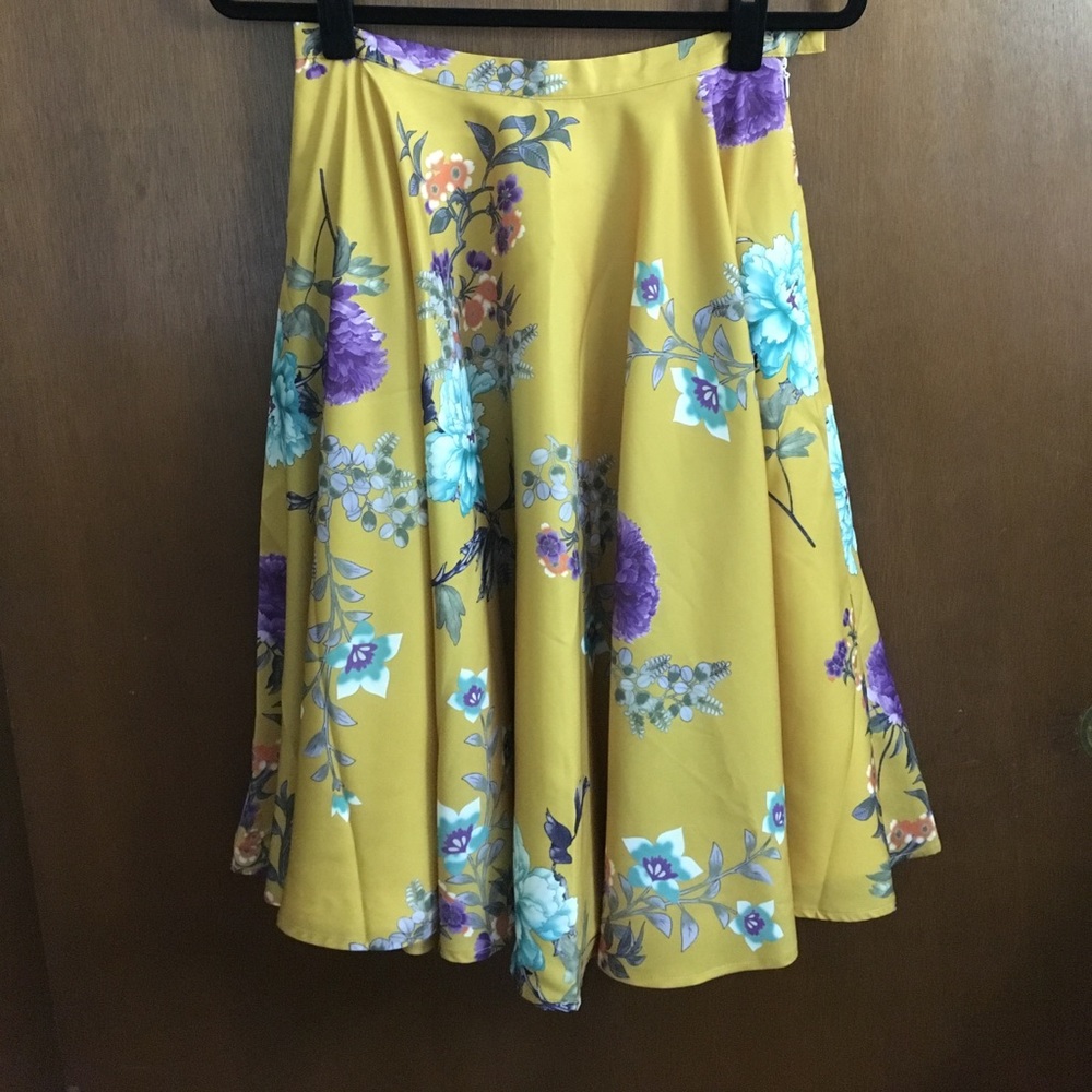 Summer Circle Skirt Mustard Yellow Floral